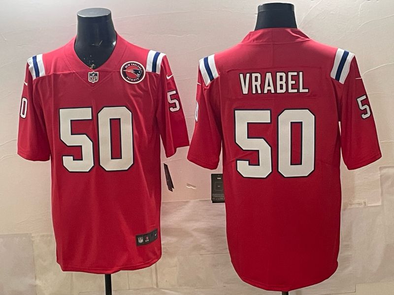 Men 2026 New England Patriots #50 Vrabel Red Limited Nike NFL Jersey style 03
